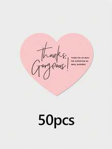 50pcs Heart Print Thank You Cards, Minimalist Cute Style Thank You Note Cards, Thank You Packaging Stickers, Small Business Order Packaging, Gift Box Decoration, Wedding Party Favors, Valentine's Day, Mother's Day, Father's Day - Heartfelt Thank You Card - View 12