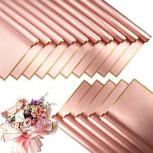 20pcs Gold-Edged Luxury Pink Floral Wrapping Paper, Matte Texture, Waterproof, Wrinkle-Resistant, Wide Gold-Edged Design, Elegant And Durable, Suitable For Bouquets, Gift Boxes, Valentine's Day Floral Wrapping, Handmade DIY Floral Materials - Rectangle - View 1