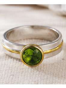 Gmzalx Fashionable Elegant Two-Tone Ring, Inlaid With Green Elegant Design, Elegant Choice For Daily Office And Casual Wear - Two-color - View 7