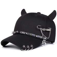 1pc Women's Rivet Chain Iron Ring Cat Ear Horn Baseball Cap, Street Fashion Hat, Outdoor Sun Protection Casual Hat, Spring Autumn Travel Beach Vacation - Multicolor - View 3