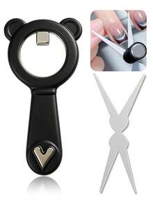 Bastão Magnético para Unhas com Aro de Orelha de Urso e Coração, Ímã de Olho de Gato de Formação Rápida Sem Vazamento de Luz para Salão, Ferramentas de Design de Gel de Unhas com Anel de Coração Feito à Mão e Ímã de Arte de Unhas em V 2 em 1 - Multicolorido - Visão 15