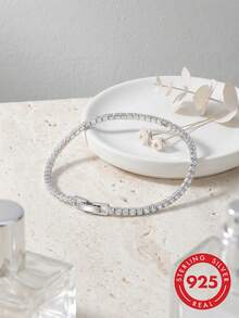 ORSA JEWELS 1 pièce Bracelet chaîne tennis en argent pur 925 et or 14 carats avec zirconium de coupe ronde, bijou de luxe, accessoire de main pour femmes, hommes, mariage, fête, banquet, cadeau - SB91 - Voir 2