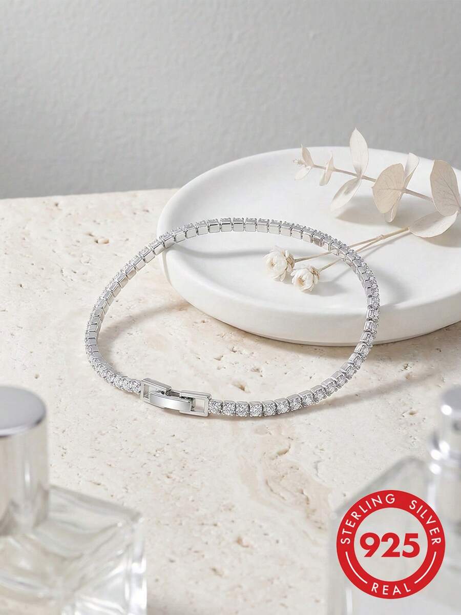 ORSA JEWELS 1 pièce Bracelet chaîne tennis en argent pur 925 et or 14 carats avec zirconium de coupe ronde, bijou de luxe, accessoire de main pour femmes, hommes, mariage, fête, banquet, cadeau
