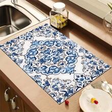 1pc Bohemian Print Rubber Absorbent Dish Mat, Espresso Machine Countertop Absorbent Mat, Sink Drain Mat, Soft Faucet Absorbent Mat, Sink Coaster, Home & Kitchen, Bathroom Accessories - Multicolor - View 14