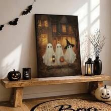1pc Canvas Wall Art, Framed Wall Decor, Vintage Halloween Ghost Pumpkin Lantern Canvas Painting, Spooky Autumn Haunted House Oil Painting Poster, Atmospheric Gothic Style Decorative Wall Print, Suitable For Modern Home Decor, Room Decor, Dorm Decor, Bedroom Decor, Living Room Decor, Bathroom Decor, Kitchen Decor, Dining Room Decor, Office Decor - Ghost Pumpkin - View 8