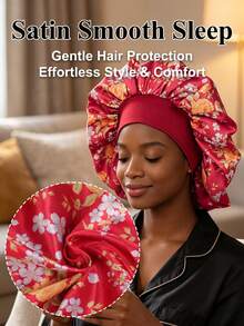1pc Silk Sleep Bonnet Hair Wrap Hair Cap Protect Braids - Red - View 2