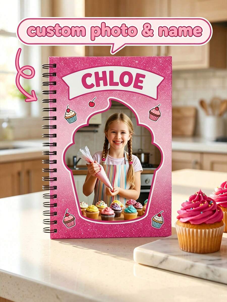 Cuaderno Espiral Personalizado con Foto y Nombre para Niñas, Diseño Dulce de Cupcake y Horneado, Papelería de Regreso a Clases para Notas de Clase y Diario Diario - Multicolor - Ver 1