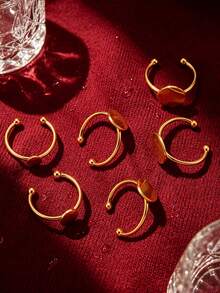 10pcs Stainless Steel Adjustable Blank Ring Base, Suitable For 8/10/12mm Cabochon Gemstone Tray, DIY Jewelry Accessories - Yellow Gold - View 1