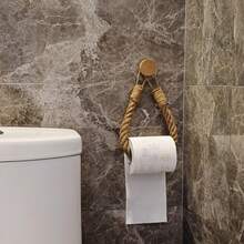 High-Quality Thick Hemp Rope Paper Towel Holder, Solid Wood No-Drill Roll Paper Creative Hemp Rope Storage Rack, Hand-Woven Hemp Rope Paper Towel Holder, Towel Rack, Face Towel Storage Rack, Home Storage - Camel - View 5