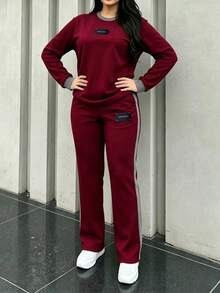 Women's New Contrast Color Elegant Casual 2 Pieces Set For Sports And Daily Wear, All Seasons - Red - View 4