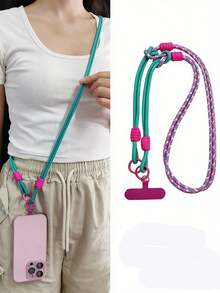 2 peças/1 peça Cordão para Telefone, Cordão para Telefone 2 em 1 Dopamina Menina Doce Rosa & Verde Bloco de Cor, Longo Transversal + Curto de Pulso Uso Duplo, Corda Trançada à Mão com Nó e Pingente de Flor de Desenho Animado, Acessório de Telefone Portátil Anti-Perda, Encanto de Bolsa e Chave para Passeio e Deslocamento Diário de Meninas, Pulseira para Smartphone, Halloween - Multicolorido - Visão 2