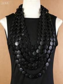 Handmade Multi-Layer Exaggerated Wooden Bead Necklace, Boho Style Bib Necklace For Women, Suitable For Beach, Party, Middle Eastern Formal Events - Black - View 3