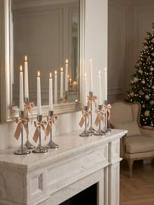 1 Conjunto de Castiçais Prateados Franceses, 3 Peças Suportes para Velas Cônicas, Castiçais Decorativos Modernos Dourados e Pretos, Adequados para Mesa de Jantar, Lareira, Casamento, Jantar, Festa, Natal, Decoração de Aniversário (Velas Não Incluídas) - Clássico - Visão 1