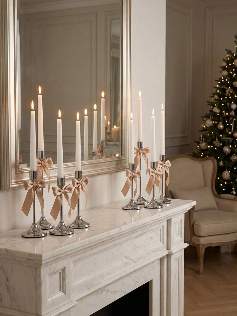 1 Conjunto de Castiçais Prateados Franceses, 3 Peças Suportes para Velas Cônicas, Castiçais Decorativos Modernos Dourados e Pretos, Adequados para Mesa de Jantar, Lareira, Casamento, Jantar, Festa, Natal, Decoração de Aniversário (Velas Não Incluídas) - Clássico - Visão 1