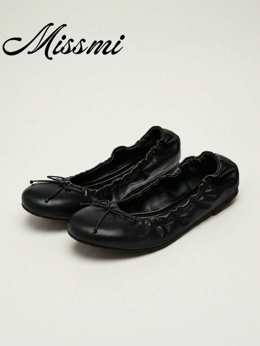 2026 Spring/Summer New Women's Bow Decor Ballet Shoes - Black - View 1