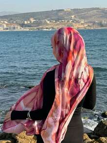1pc Bohemian Watercolor Print Women's Scarf, Multi-Functional Sun Protection Shawl, Elegant & Versatile, Essential For Beach, Vacation, Travel, Suitable For All Seasons To Match With Dresses - Cherry Blossom Pink - View 4