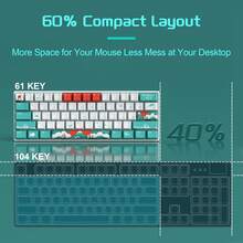 Magegee Star61 60% Mechanical Gaming Keyboard (1-Pack), Waves Theme Keycaps, Red Switch, Detachable Type-C Cable Mini Keyboard With Blue Backlighting, Suitable For Windows/PC/Laptops [Waves Theme: Red Switch] - Waves (Red Switch) - View 8