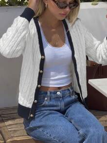 Women's Summer Autumn Casual Elegant Striped Colorblock Knit Cardigan Top Suitable For Dating And Vacation - Multicolor - View 5