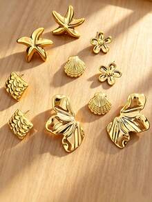 10pcs Women's Fashion Gold Earring Set - Gold - View 3