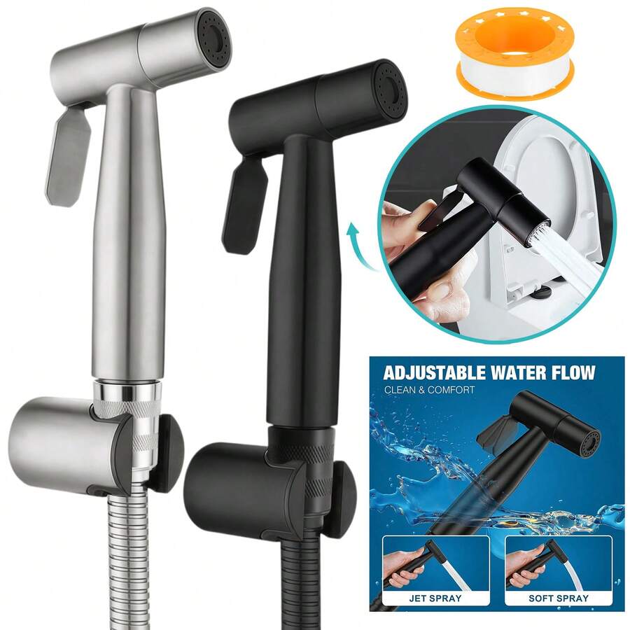 Pressurized Handheld Bidet Sprayer For Bathroom, Hotel Apartment Shower Room Accessory, Modern Minimalist Toilet Brush Spray Gun Set, Bathroom Home Bidet Basin Pressurized Spray Head (4-Piece Set Includes Spray Gun, Bracket, Hose, 1 Roll Of Tape)