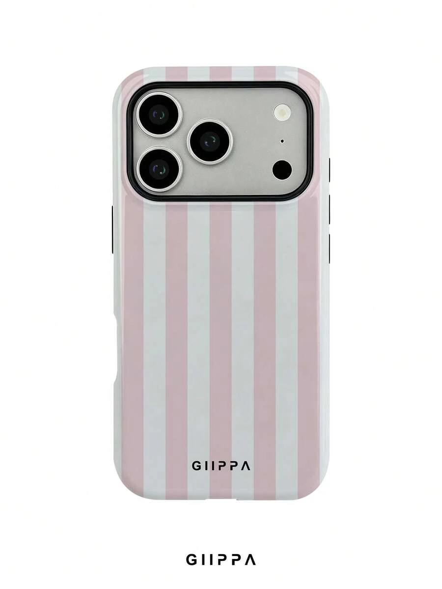 GIIPPA 1件淺粉色與淺灰色白色條紋圖案設計手機殼,適用於Phone 17 Pro Max,兼容Phone 16 Pro Max、15 Pro Max、14 Pro Max,韓式高端時尚趣味手機殼,兼容11/12/13/14/15/16 Pro Max Plus,優雅設計適合男女使用,送給女友的完美禮物,適用於聖誕節、情人節、復活節、婚禮季和生日! - 淺粉色 - 查看 1