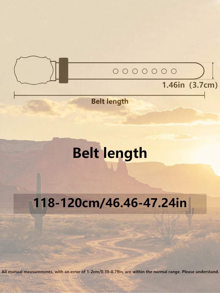 1pc Rooster Embossed Hollow Western Style Buckle 3.7cm/1.46in Wide PU Embossed Belt Unisex Vintage Personalized Belt - Multicolor - View 2