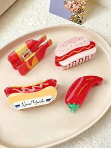 1pc Cute Fun Realistic Food Chili Pepper Bread Hot Dog Claw Clip Creative Versatile Back Of Head Hair Clip Hair Accessory - Multicolor - View 1