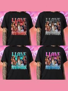 Kaos Retro 90-an Ukuran Besar Kustom, Kaos Potret Pribadi untuk Pasangan, Unggah Foto Keluarga Anda, Hadiah Ulang Tahun Musim Panas Hitam - Hitam - View 2