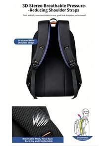 Men's Fashion Multifunctional Backpack, Large Capacity Multi-Pocket Laptop Bag, 3D Breathable Shoulder Straps, Night-Reflective, Anti-Theft, Nylon - Multicolor - View 3