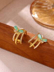 1 Pair Fashion Green Natural Stone Shell Earrings For Women Cubic Zirconia Hoop Earrings Hip Hop Party Jewelry Gifts - Multicolor 1 - View 11