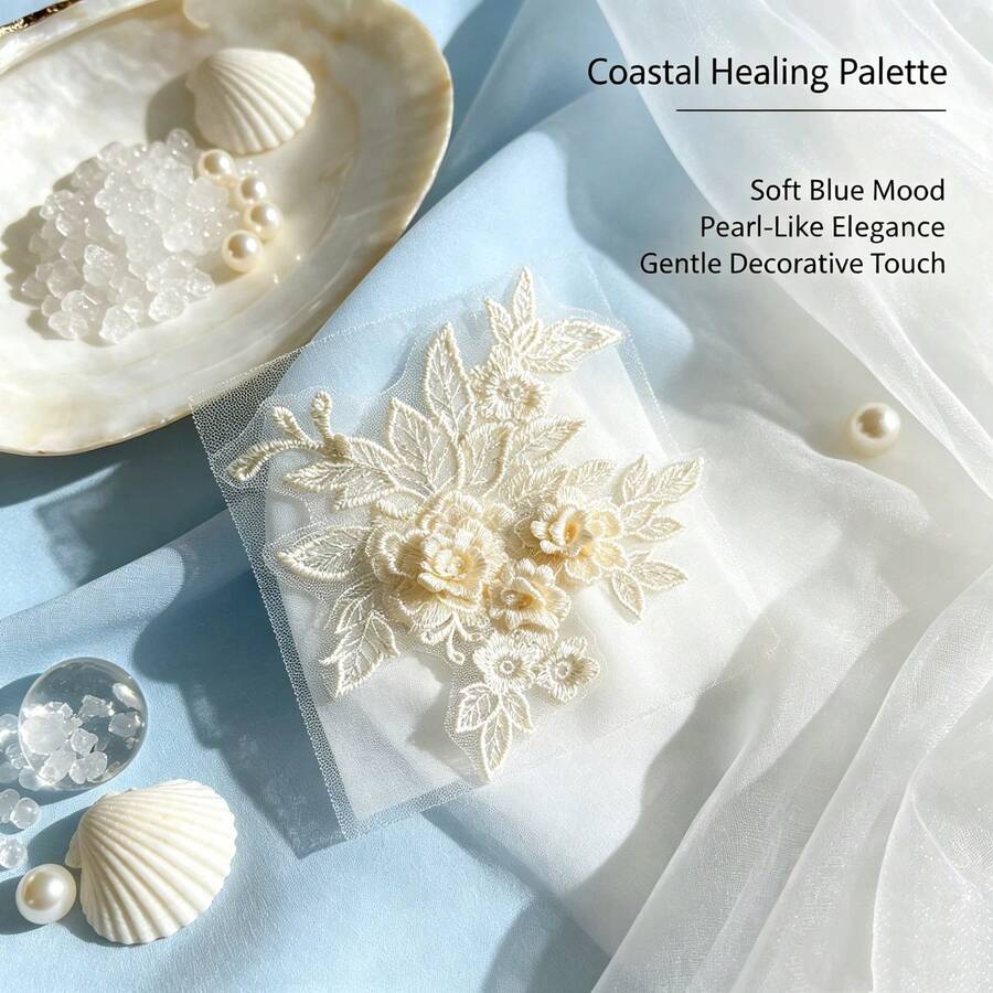 精緻 3D 花卉網格貼花-迷你象牙白花朵裝飾,適用於 DIY 手作、婚紗與田園風裝飾 - 多色 - 查看 1
