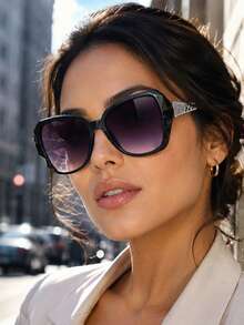 1 par de gafas de moda con montura angular adornada con cristales - Negro - Ver 5