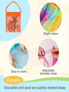 1/3pcs Bright Color Mesh Beach Tote Bag - Lightweight, Adjustable Shoulder Strap, Foldable Design,Back To School - Multicolor - View 6