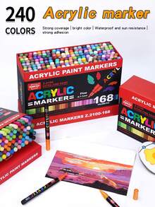 1pc Acrylic Marker Pens 36/60/84/120/168/240 Colors Optional, Waterproof, Odorless, Layerable, Art Brush, Suitable For Colored Sketching Marker Pens, Suitable For Artist Painting Pens, Used For Making Christmas, Thanksgiving, New Year Gifts, Easter Eggs, Holiday Gifts, Card Making, Metal, Ceramic, Wine Glasses, Halloween Decoration Doodle Painting Pens, Coloring Pens - Acrylic Marco Pen - View 3