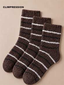 CLIMPRESSION Men's Striped Plush Mid-Calf Socks, Soft Coral Fleece Mid-Calf Socks, Warm Striped Winter Home & Sleep Socks - Multicolor - View 12