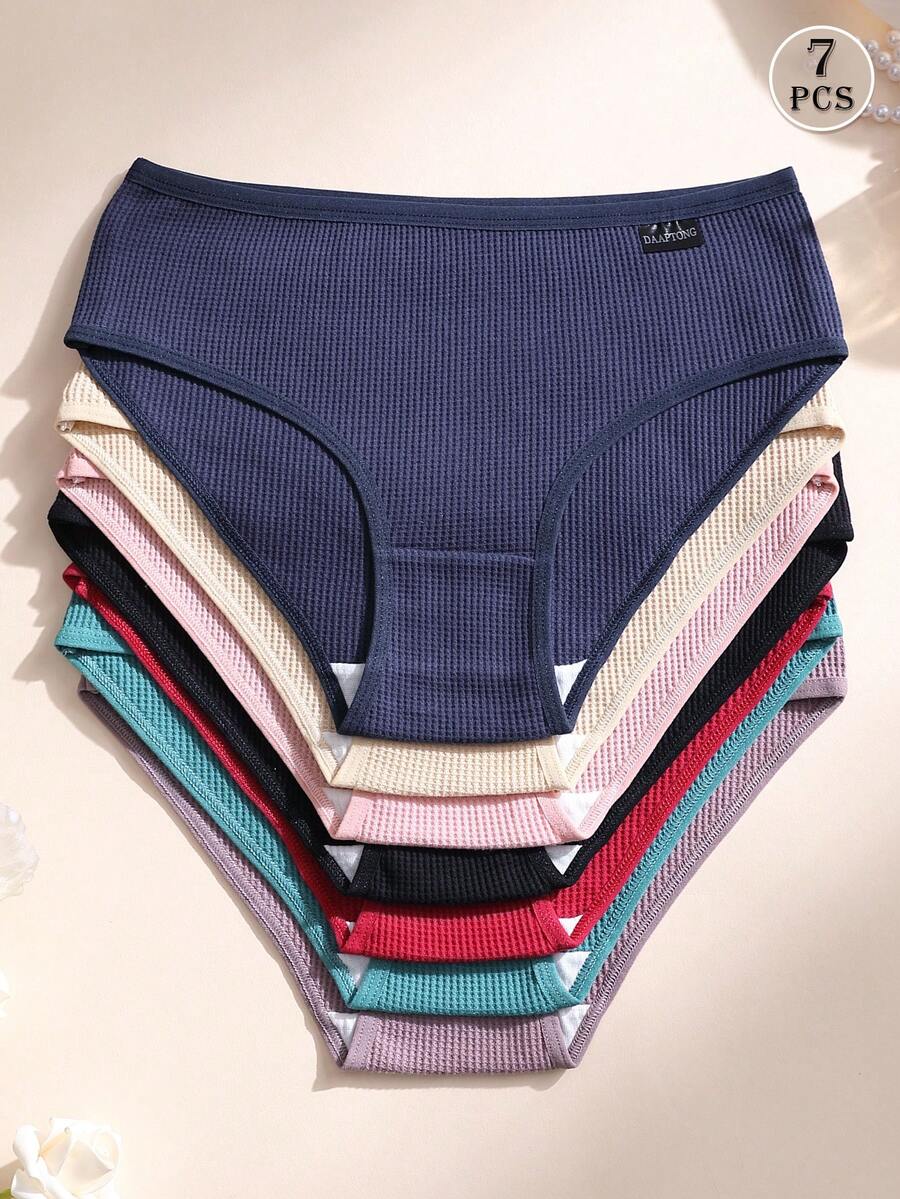 7pcs/paquete Bragas de Algodón a Cuadros de Cintura Baja para Mujer, Suaves, Transpirables, Elásticas y Cómodas, Adecuadas para Yoga y Uso Diario