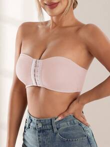 CELILIN Bra Bandeau Tanpa Tali dengan Penutup Depan Warna Pink untuk Wanita, Anti Selip, Anti Jatuh, Push-Up, Ramah Kulit, Tanpa Jahitan - Berwarna merah muda - View 7
