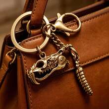 Brass Rattlesnake Skull Pendant Keychain, Vintage Metal Animal Skeleton Key Ring Charm, Punk Gothic Bag Hanging Ornament For Men, Retro Outdoor EDC Key Accessory Gift - Rattlesnake Ornament - View 4