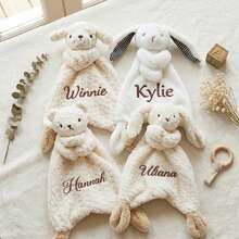 Personalized Baby Rabbit Comfort Blanket Custom Name Plush Animal Lovey Newborn Gift - Multicolor - View 9