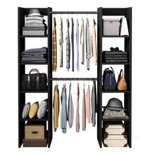 WUWAWDOGA Modern Open Style Wardrobe With Shelves And Two Hanging Rails - Black - View 11