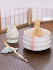 1 Set 4pcs Matcha Bowl Set, Includes Ceramic Matcha Bowl, Matcha Whisk Stand, Bamboo Matcha Whisk And Spoon, Great Gift For Matcha Lovers And Beginners - Multicolor - View 1