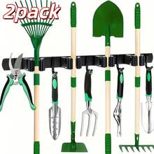 Heavy Duty Stainless Steel Tool Storage Rack With 4 Slots And 5 Hooks - Wall-Mounted Green And Black Dual-Color Storage Rack, Suitable For Gardening Tools, Brooms, Mops, Garage Equipment - Durable Multi-Functional Space-Saving Design, Tool Rack, Sturdy Design, Solid Structure, Suitable For DIY Enthusiasts, Storage Rack. Easter Gift, Mother's Day Gift. - Multicolor - View 2