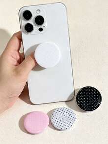 Cute Polka Dot Phone Grip Holder, Round Glossy Expandable , Universal Foldable Phone Stand, Sweet Pink Black White Dots Mobile Back Finger Ring Grips Compatible With IPhone Compatible With Samsung Compatible With Android All Smartphones - Multicolor - View 1
