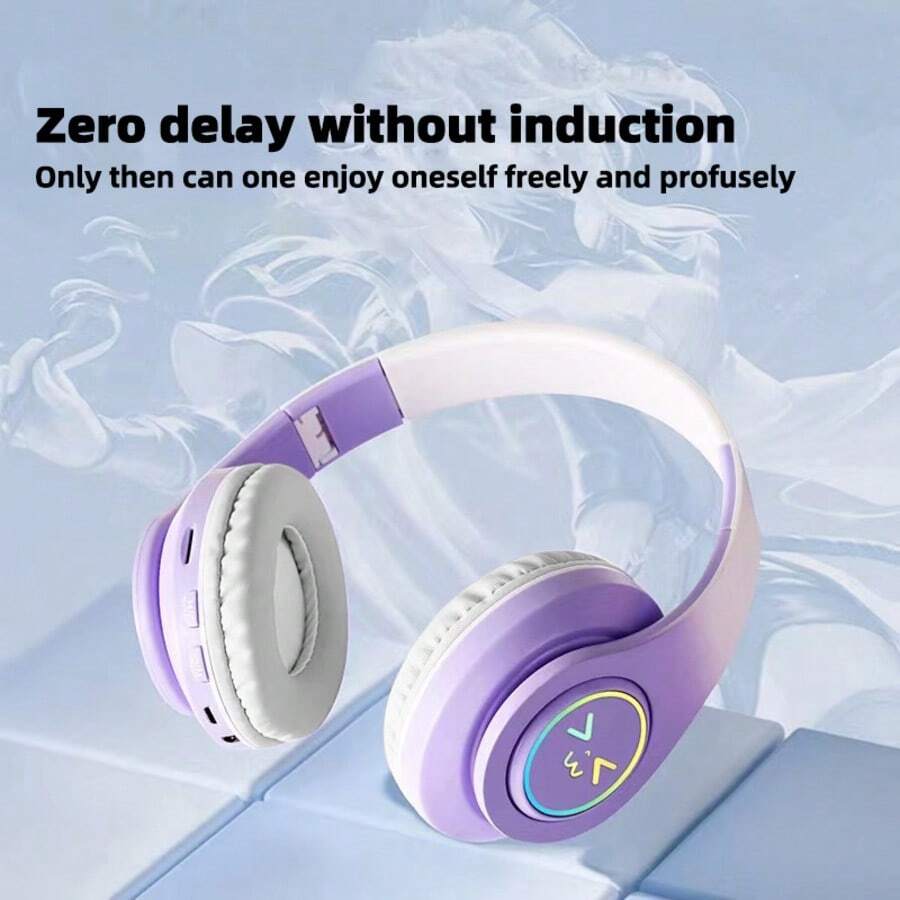 新款發光式可折疊無線耳罩式耳機,150mAh電池,適用通話、遊戲、音樂、休閒娛樂,可愛風格,女友禮物,Type-C充電,可充電 - 查看 1