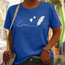 Camiseta Feminina Minimalista Blusa Love" com Pena T-Shirt Elegante e Versátil! - Azul Royal - Visão 3