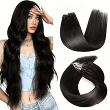 Straight Micro Loop Human Hair Extensions Fishing Line Fushion Hair Micro Links Human Hair Extensions Custom Micro Loop - Natural Black - View 2