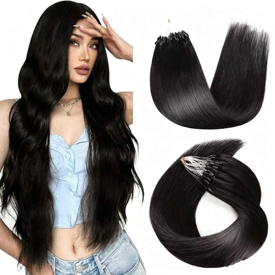 Straight Micro Loop Human Hair Extensions Fishing Line Fushion Hair Micro Links Human Hair Extensions Custom Micro Loop