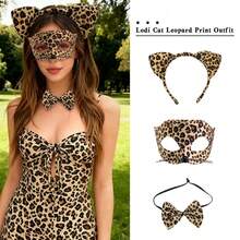 3pcs/Set Leopard Print Headband & Half Face Mask Set, Sexy Women's Costume Party Decoration Props, Fun Role Play Costume Props, Halloween, Carnival, Unisex Sexy Costume - View 2