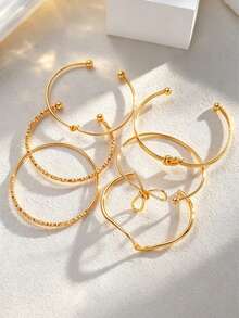 6pcs/Set Metal Bohemian Punk Stackable Bracelet Set For Women, Party, Hip Hop, Vacation, Hand Jewelry - Yellow Gold - View 3