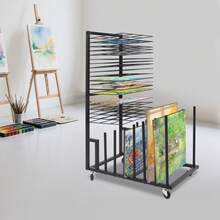 RibasuBB Mobile Art Drying Rack, Iron Canvas Storage Stand, 20 Shelves, 4 Wheels, Black - Default - View 2